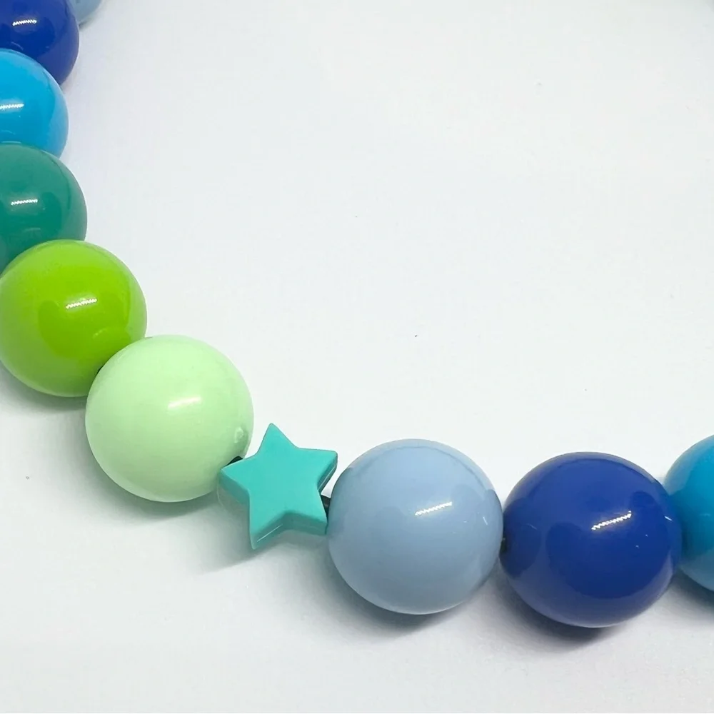 Blue Green Teal Gradient Beaded Dog Collar Necklace Size Medium - 16 inches